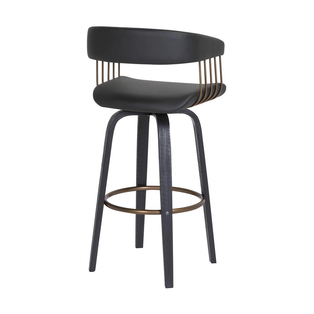 Armen Living - Topanga 30.5in Swivel Black Wood Bar Stool in Black Faux Leather with Golden Bronze Metal - LCTOBABLKBLK30 veiw 4