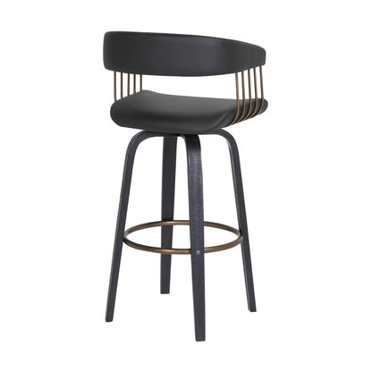 Armen Living - Topanga 30.5in Swivel Black Wood Bar Stool in Black Faux Leather with Golden Bronze Metal - LCTOBABLKBLK30 veiw 4