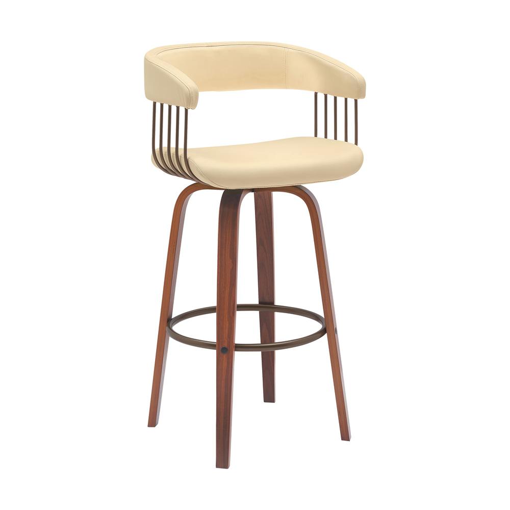 Armen Living - Topanga 30.5in Swivel Walnut Wood Bar Stool in Cream Faux Leather with Golden Bronze Metal - LCTOBAWACR30 veiw 1