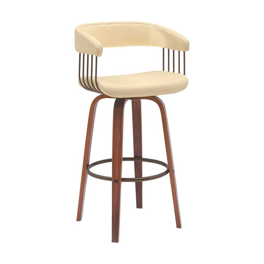 Armen Living - Topanga 30.5in Swivel Walnut Wood Bar Stool in Cream Faux Leather with Golden Bronze Metal - LCTOBAWACR30 veiw 1