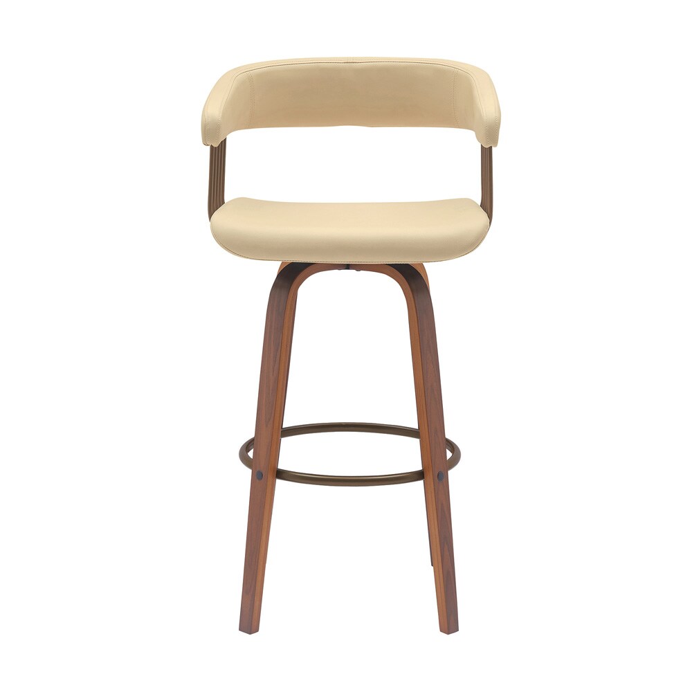 Armen Living - Topanga 30.5in Swivel Walnut Wood Bar Stool in Cream Faux Leather with Golden Bronze Metal - LCTOBAWACR30 veiw 2