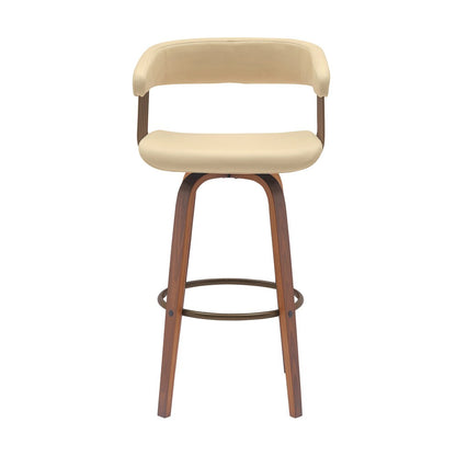 Armen Living - Topanga 30.5in Swivel Walnut Wood Bar Stool in Cream Faux Leather with Golden Bronze Metal - LCTOBAWACR30 veiw 2