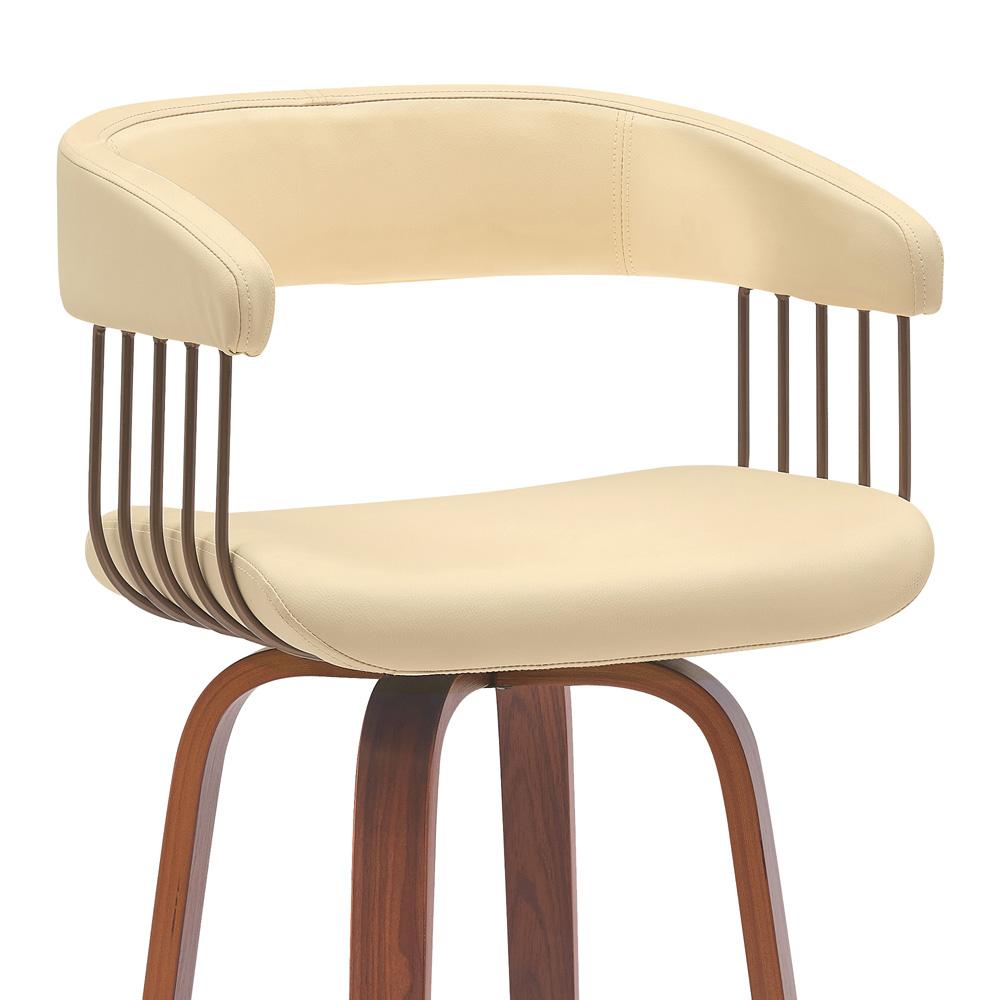 Armen Living - Topanga 30.5in Swivel Walnut Wood Bar Stool in Cream Faux Leather with Golden Bronze Metal - LCTOBAWACR30 veiw 4