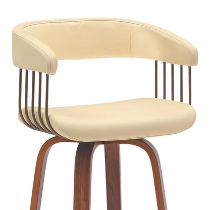 Armen Living - Topanga 30.5in Swivel Walnut Wood Bar Stool in Cream Faux Leather with Golden Bronze Metal - LCTOBAWACR30 veiw 4