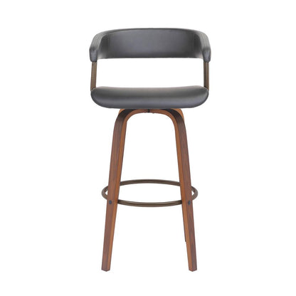 Armen Living - Topanga 30.5in Swivel Walnut Wood Bar Stool in Gray Faux Leather with Golden Bronze Metal - LCTOBAWAGRY30 veiw 2