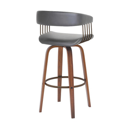 Armen Living - Topanga 30.5in Swivel Walnut Wood Bar Stool in Gray Faux Leather with Golden Bronze Metal - LCTOBAWAGRY30 veiw 3
