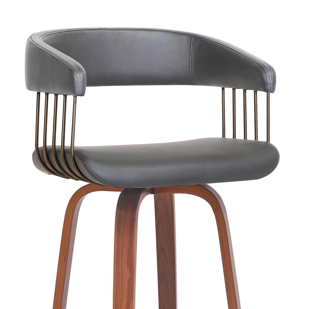 Armen Living - Topanga 30.5in Swivel Walnut Wood Bar Stool in Gray Faux Leather with Golden Bronze Metal - LCTOBAWAGRY30 veiw 4