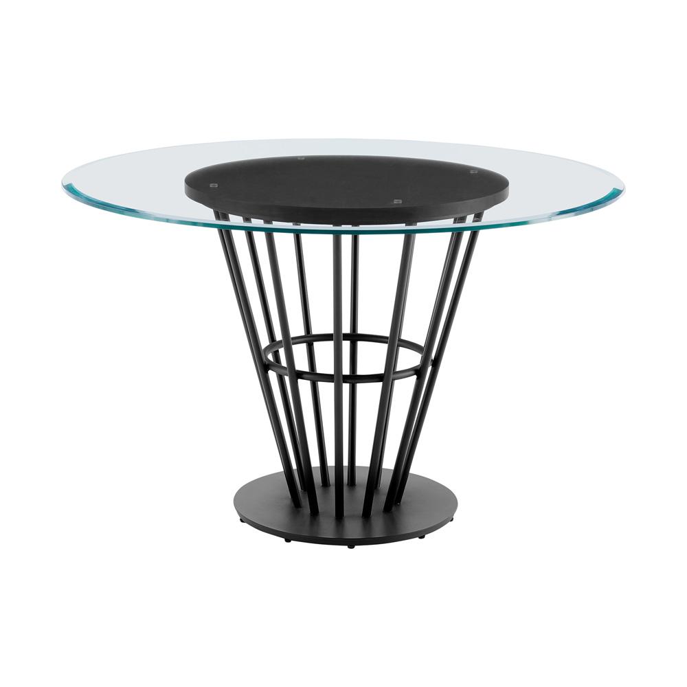 Armen Living - Veronica 48in Round Dining Table in Black Iron Base with Walnut Panel and Glass Tabletop - LCVRDIBLK veiw 1