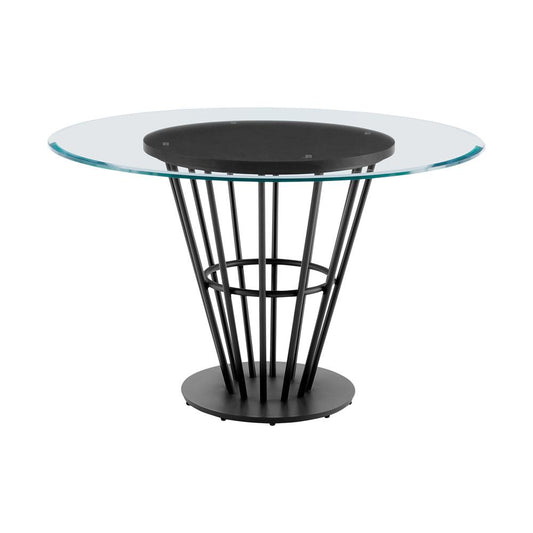 Armen Living - Veronica 48in Round Dining Table in Black Iron Base with Walnut Panel and Glass Tabletop - LCVRDIBLK veiw 1