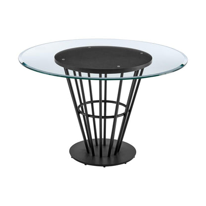 Armen Living - Veronica 48in Round Dining Table in Black Iron Base with Walnut Panel and Glass Tabletop - LCVRDIBLK veiw 2