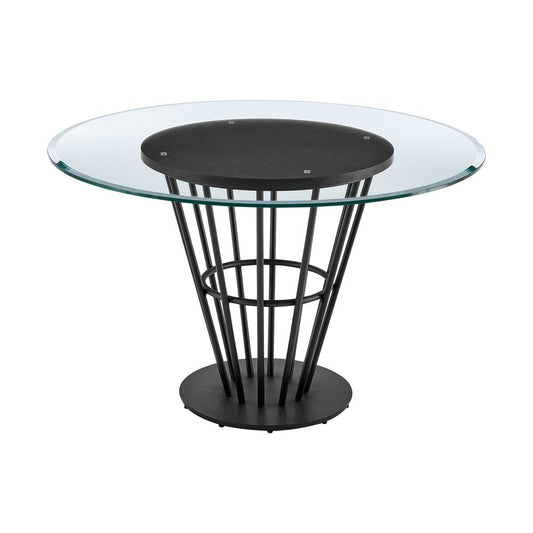 Armen Living - Veronica 48in Round Dining Table in Black Iron Base with Walnut Panel and Glass Tabletop - LCVRDIBLK veiw 2