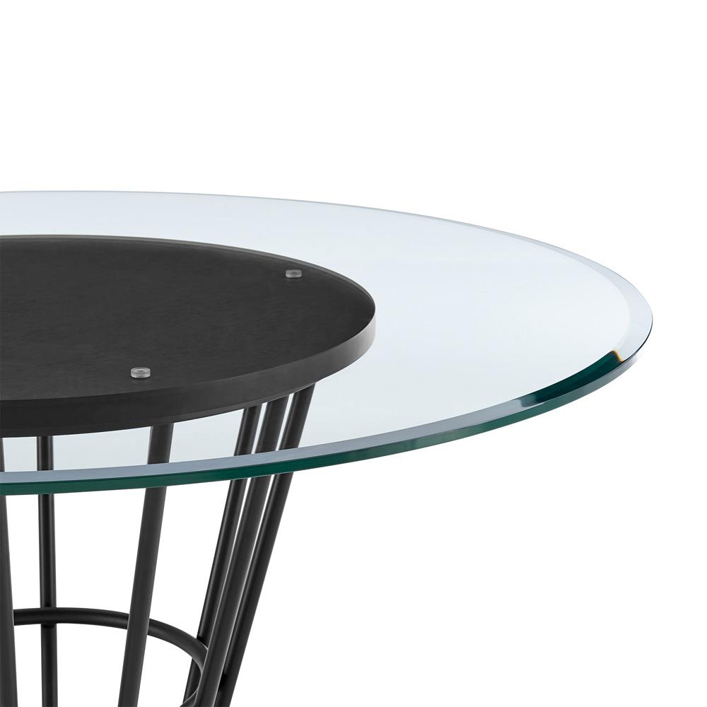 Armen Living - Veronica 48in Round Dining Table in Black Iron Base with Walnut Panel and Glass Tabletop - LCVRDIBLK veiw 3