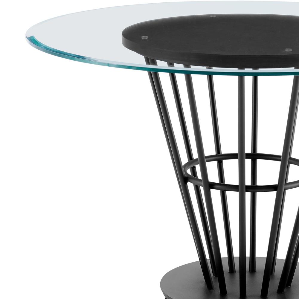 Armen Living - Veronica 48in Round Dining Table in Black Iron Base with Walnut Panel and Glass Tabletop - LCVRDIBLK veiw 4