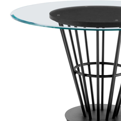 Armen Living - Veronica 48in Round Dining Table in Black Iron Base with Walnut Panel and Glass Tabletop - LCVRDIBLK veiw 4