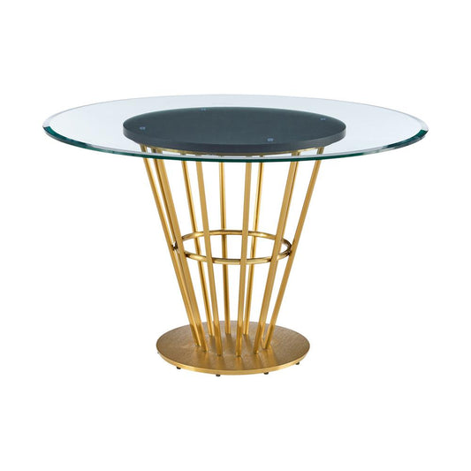 Armen Living - Veronica 48in Round Dining Table in Gold Stainless Steel Base with Walnut Panel and Glass Tabletop - LCVRDIBGL veiw 1