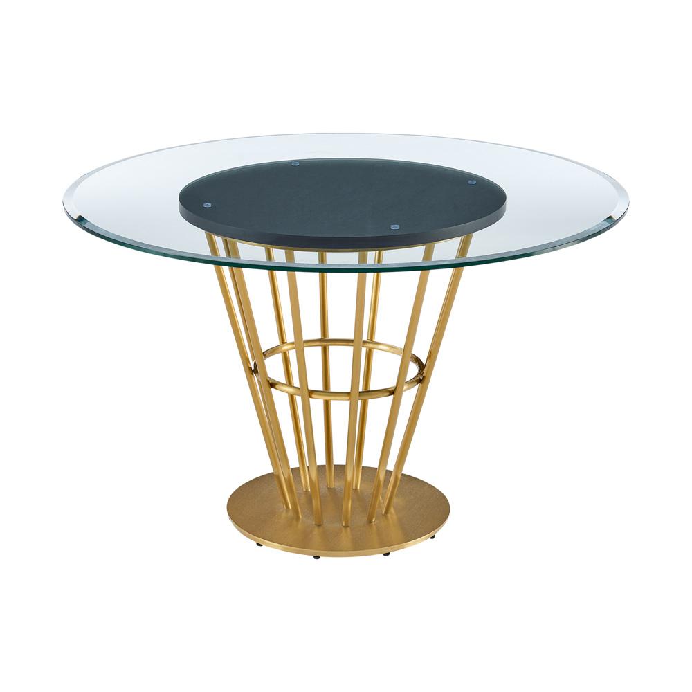 Armen Living - Veronica 48in Round Dining Table in Gold Stainless Steel Base with Walnut Panel and Glass Tabletop - LCVRDIBGL veiw 2
