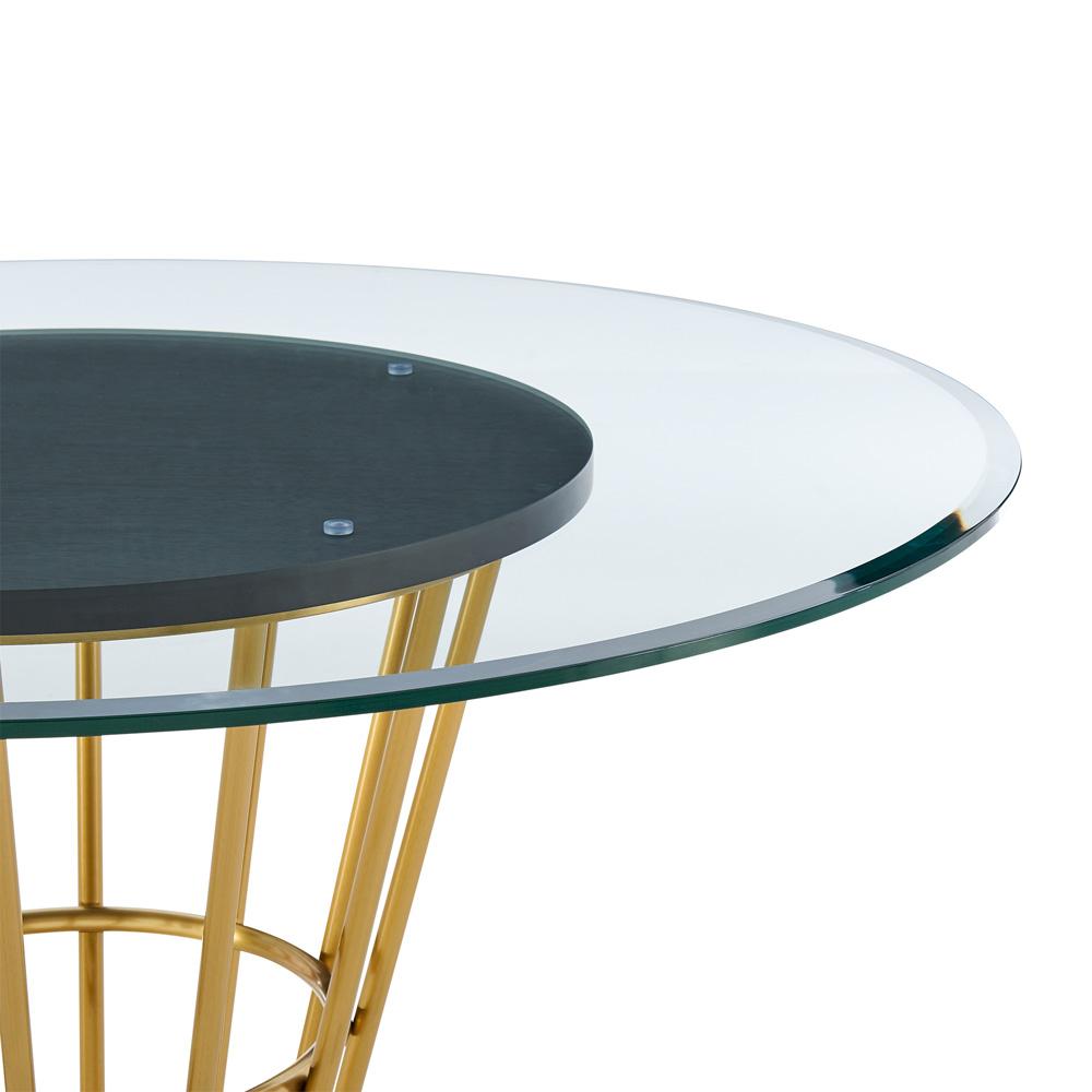 Armen Living - Veronica 48in Round Dining Table in Gold Stainless Steel Base with Walnut Panel and Glass Tabletop - LCVRDIBGL veiw 3