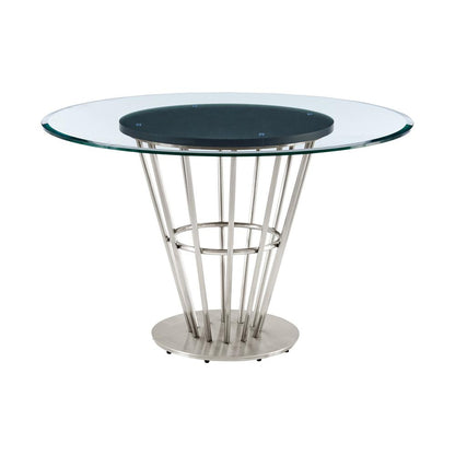 Armen Living - Veronica 48in Round Dining Table in Brushed Stainless Steel Base with Walnut Panel and Glass Tabletop - LCVRDIBS veiw 1