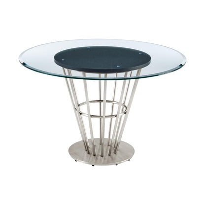 Armen Living - Veronica 48in Round Dining Table in Brushed Stainless Steel Base with Walnut Panel and Glass Tabletop - LCVRDIBS veiw 2