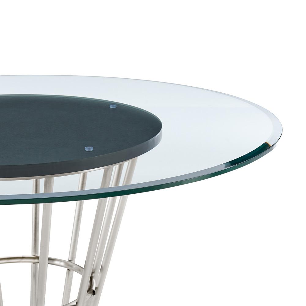 Armen Living - Veronica 48in Round Dining Table in Brushed Stainless Steel Base with Walnut Panel and Glass Tabletop - LCVRDIBS veiw 3
