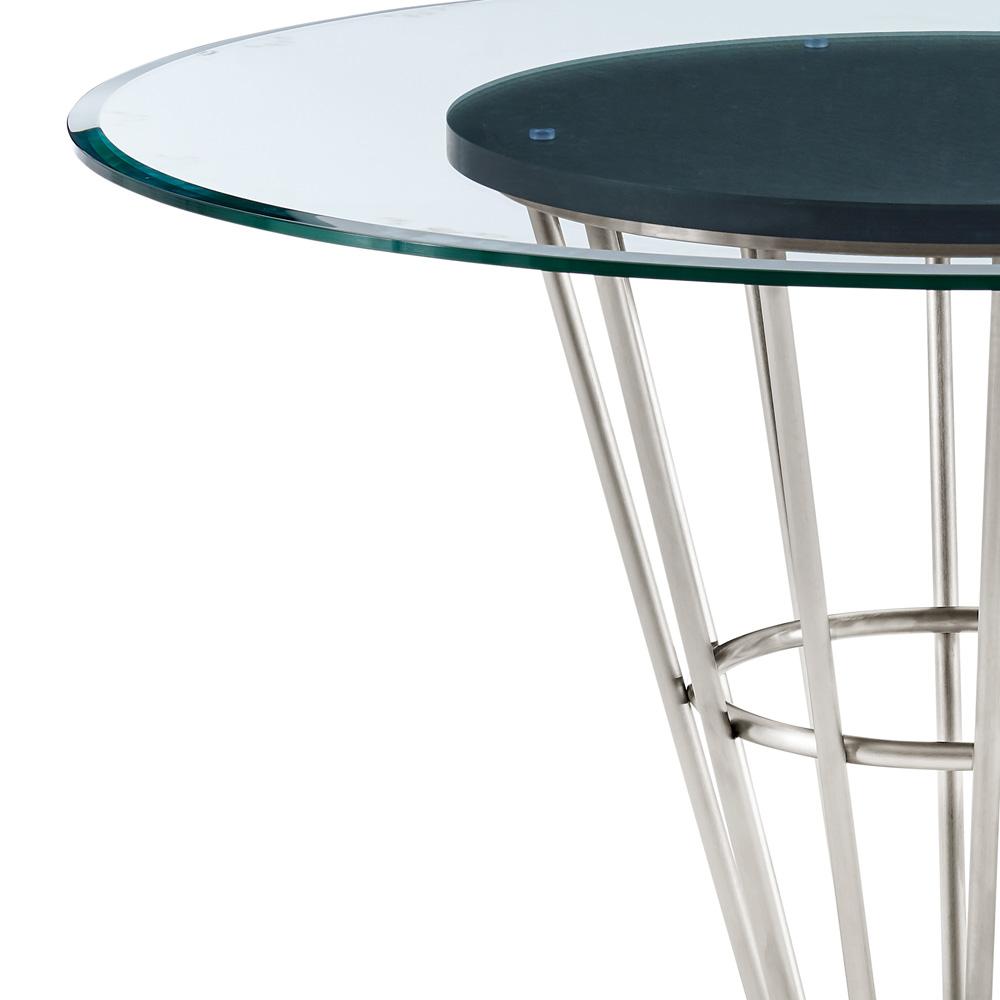 Armen Living - Veronica 48in Round Dining Table in Brushed Stainless Steel Base with Walnut Panel and Glass Tabletop - LCVRDIBS veiw 4