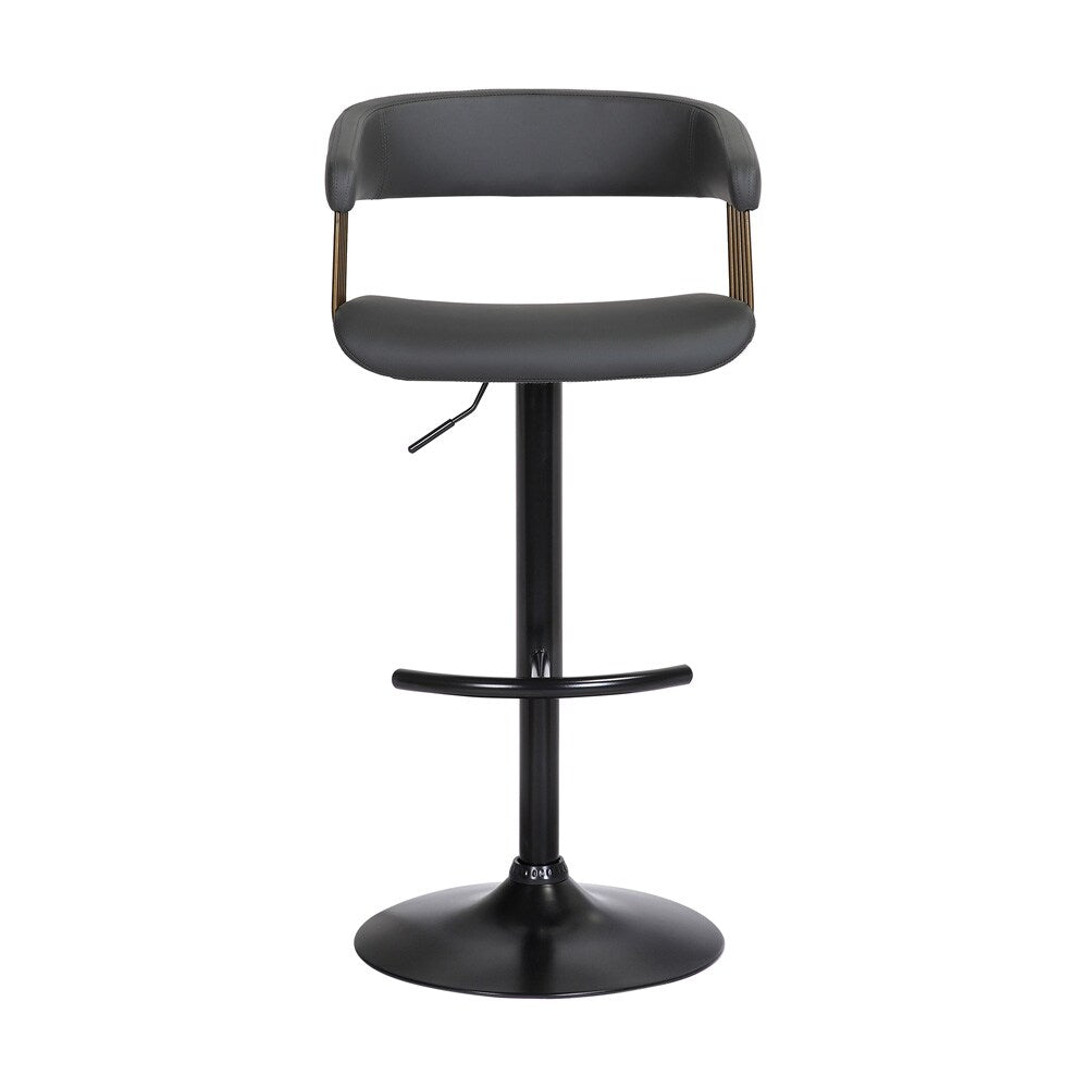 Armen Living - Calista Adjustable Bar Stool in Black Faux Leather with Golden Bronze and Black Metal - LCCABACOBLK veiw 2