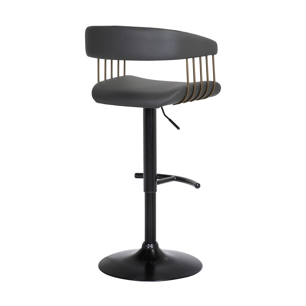 Armen Living - Calista Adjustable Bar Stool in Black Faux Leather with Golden Bronze and Black Metal - LCCABACOBLK veiw 4