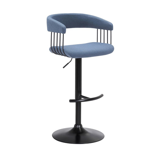 Armen Living - Calista Adjustable Bar Stool in Blue Fabric with Black Metal - LCCABABLKBLU veiw 1