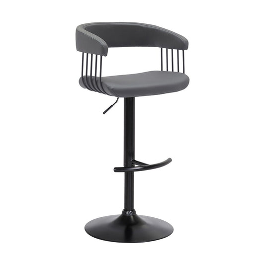 Armen Living - Calista Adjustable Bar Stool in Gray Faux Leather with Black Metal - LCCABABLKGRY veiw 1