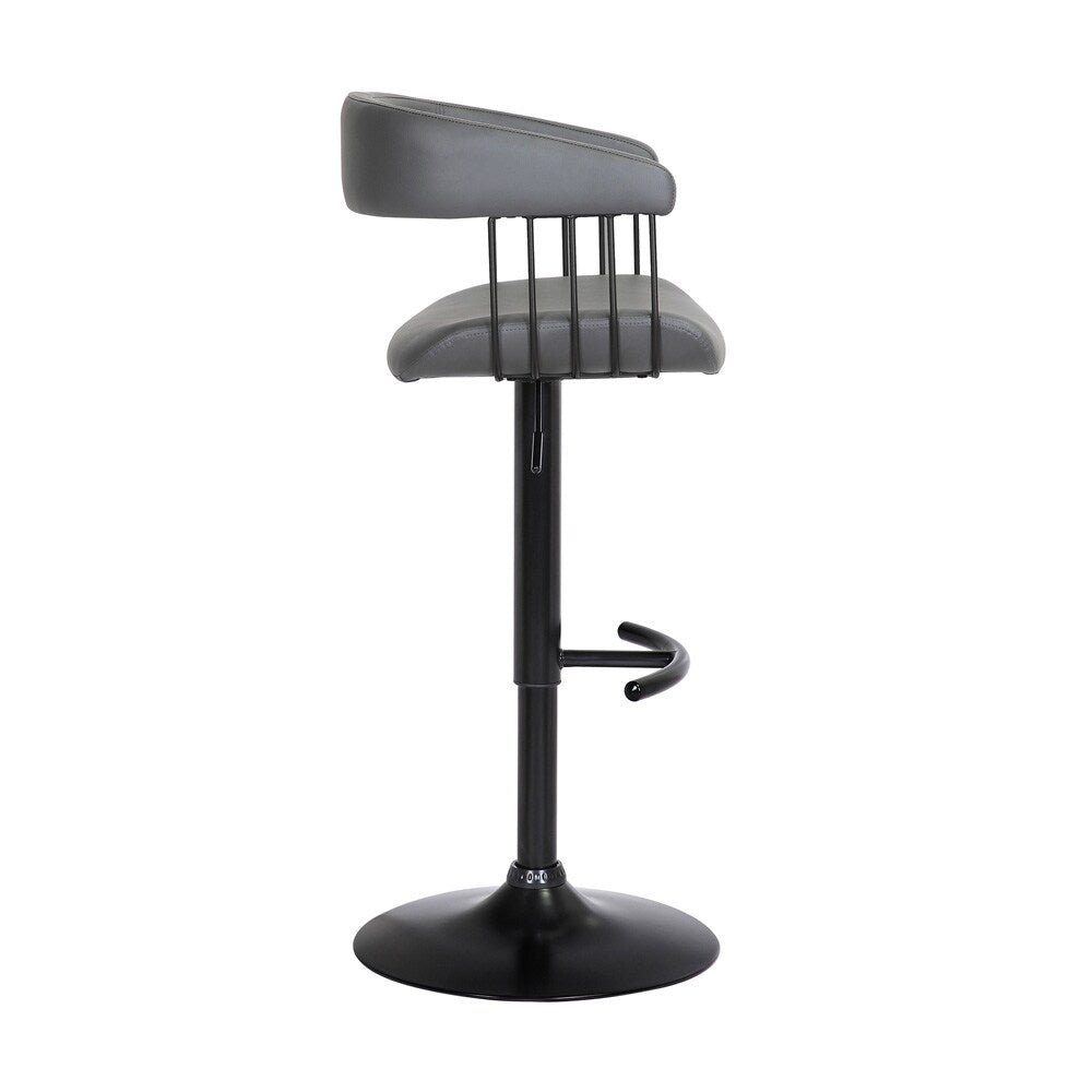 Armen Living - Calista Adjustable Bar Stool in Gray Faux Leather with Black Metal - LCCABABLKGRY veiw 3