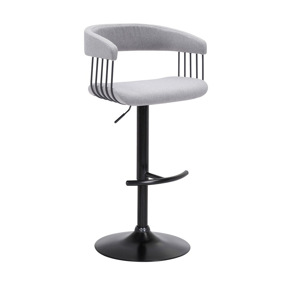 Armen Living - Calista Adjustable Bar Stool in Light Gray Fabric with Black Metal - LCCABABLKLTGR veiw 1