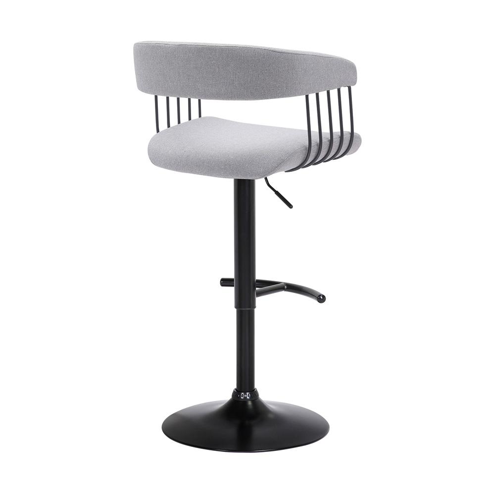 Armen Living - Calista Adjustable Bar Stool in Light Gray Fabric with Black Metal - LCCABABLKLTGR veiw 3