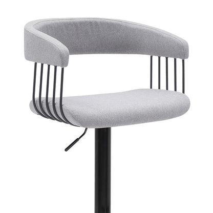 Armen Living - Calista Adjustable Bar Stool in Light Gray Fabric with Black Metal - LCCABABLKLTGR veiw 4