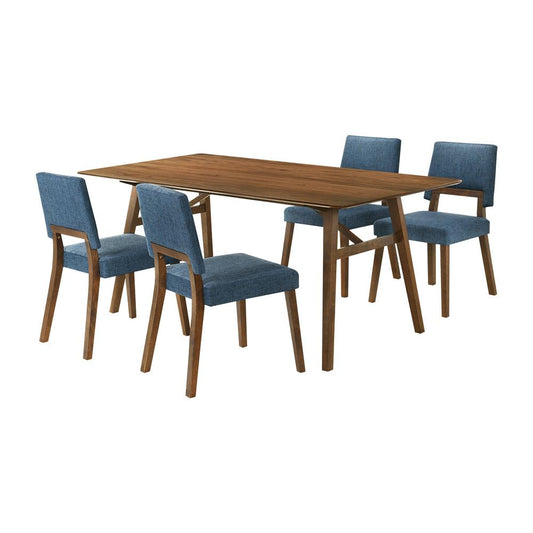 Armen Living - Channell 5 Piece Walnut Wood Dining Table Set with Blue Fabric - SETCHWA5BLU veiw 1