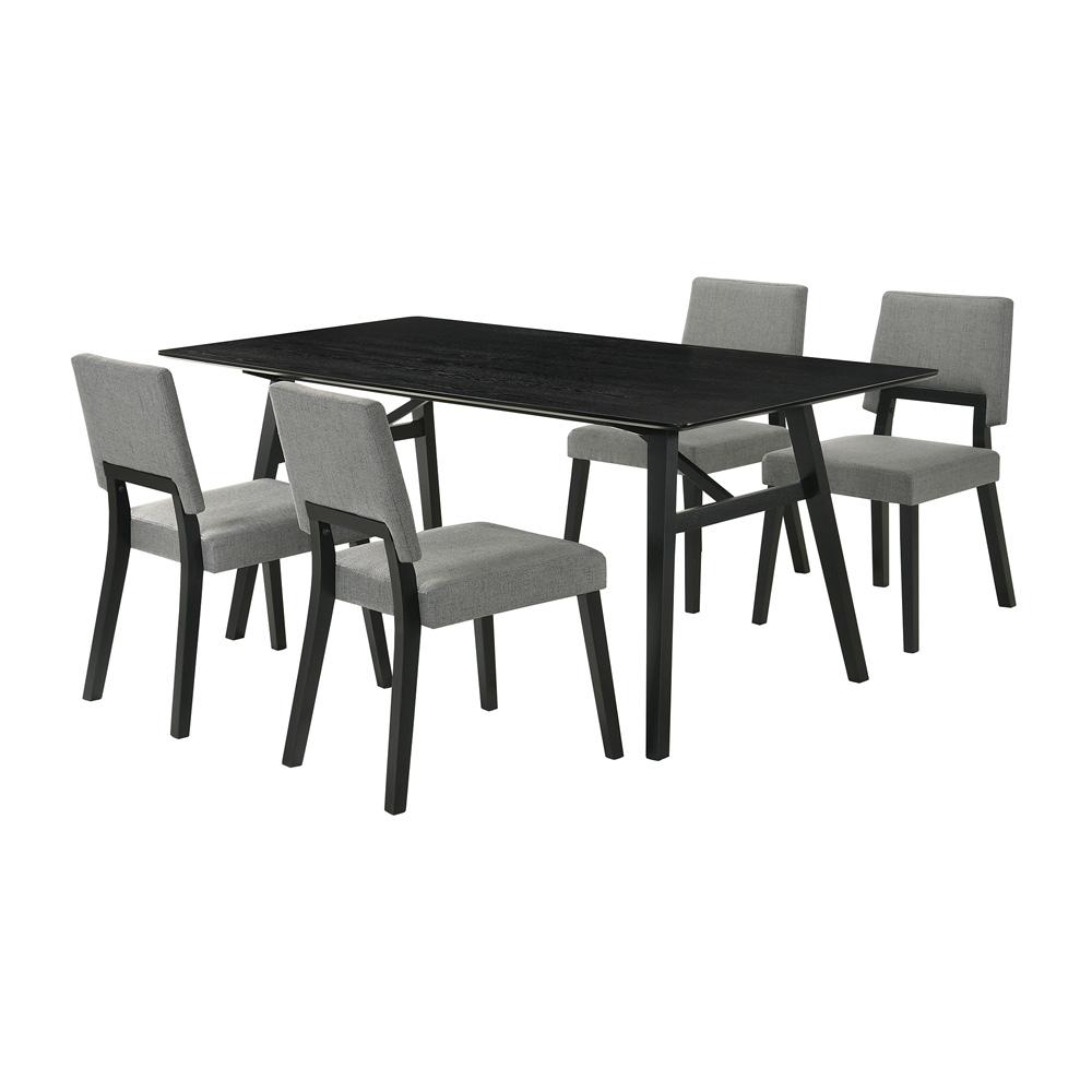 Armen Living - Channell 5 Piece Black Wood Dining Table Set with Charcoal Fabric - SETCHBLK5CH veiw 1