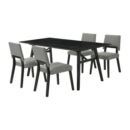 Armen Living - Channell 5 Piece Black Wood Dining Table Set with Charcoal Fabric - SETCHBLK5CH veiw 1