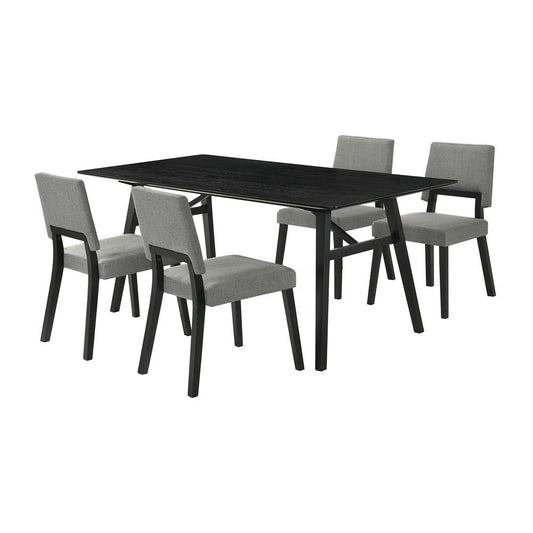 Armen Living - Channell 5 Piece Black Wood Dining Table Set with Charcoal Fabric - SETCHBLK5CH veiw 1