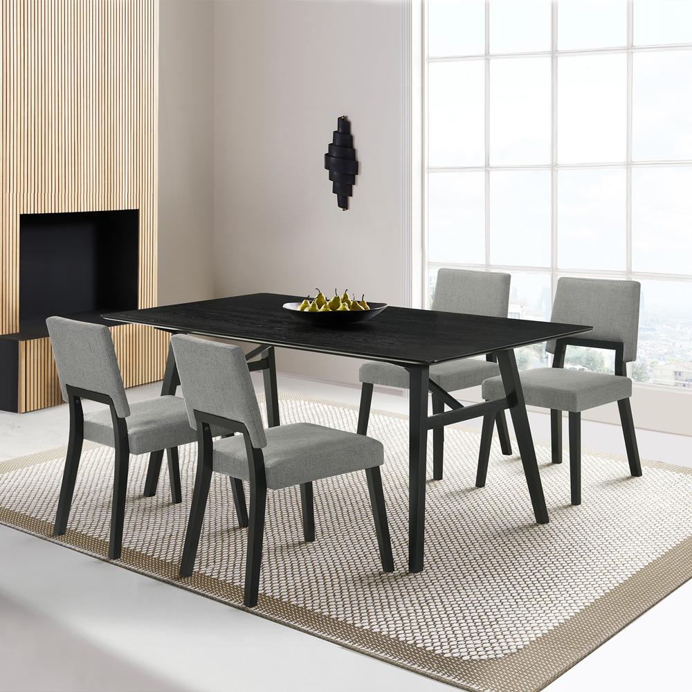 Armen Living - Channell 5 Piece Black Wood Dining Table Set with Charcoal Fabric - SETCHBLK5CH veiw 7