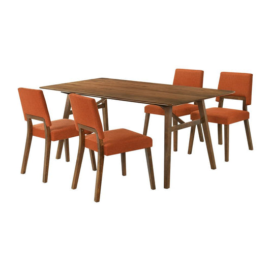Armen Living - Channell 5 Piece Walnut Wood Dining Table Set with Orange Fabric - SETCHWA5OR veiw 1