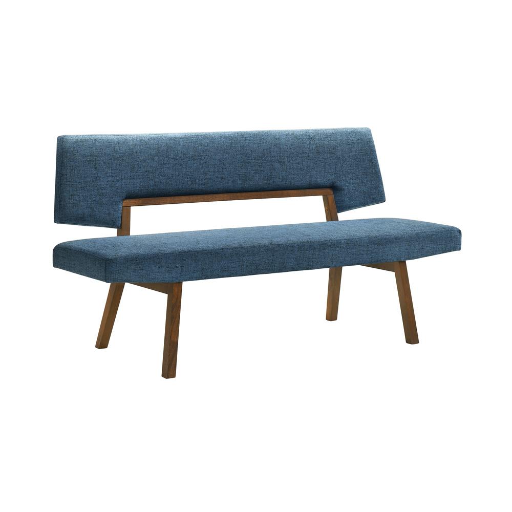 Armen Living - Channell 5 Piece Walnut Wood Dining Table Set with Benches in Blue Fabric - SETCHWA5BLUB veiw 2