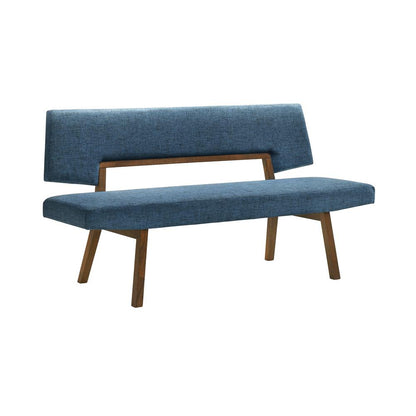 Armen Living - Channell 5 Piece Walnut Wood Dining Table Set with Benches in Blue Fabric - SETCHWA5BLUB veiw 2