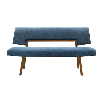 Armen Living - Channell 5 Piece Walnut Wood Dining Table Set with Benches in Blue Fabric - SETCHWA5BLUB veiw 3