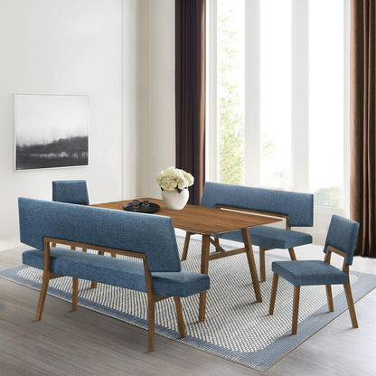 Armen Living - Channell 5 Piece Walnut Wood Dining Table Set with Benches in Blue Fabric - SETCHWA5BLUB veiw 7