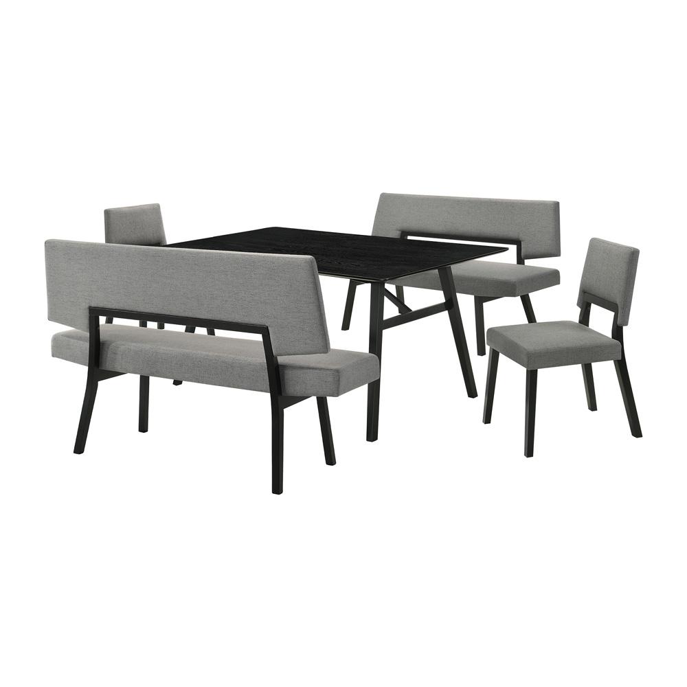 Armen Living - Channell 5 Piece Black Wood Dining Table Set with Benches in Charcoal Fabric - SETCHBLK5CHB veiw 1