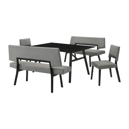 Armen Living - Channell 5 Piece Black Wood Dining Table Set with Benches in Charcoal Fabric - SETCHBLK5CHB veiw 1