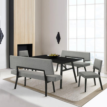 Armen Living - Channell 5 Piece Black Wood Dining Table Set with Benches in Charcoal Fabric - SETCHBLK5CHB veiw 7