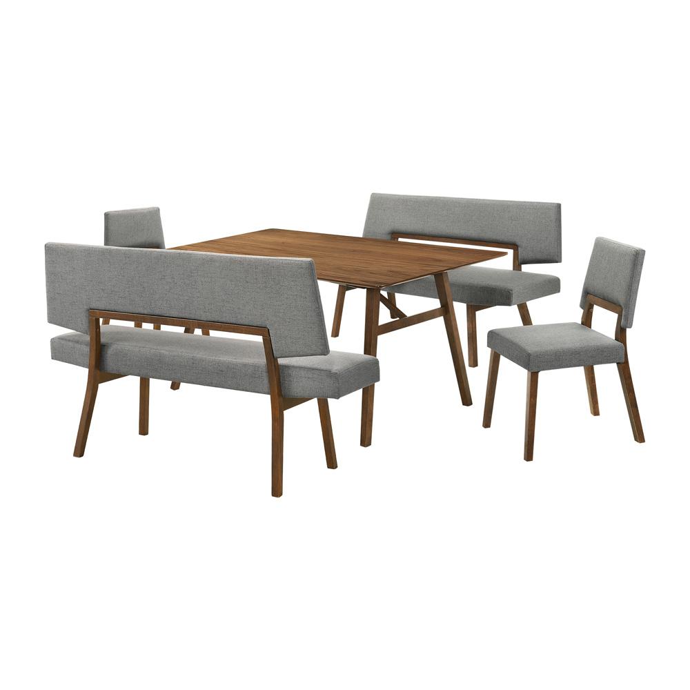 Armen Living - Channell 5 Piece Walnut Wood Dining Table Set with Benches in Charcoal Fabric - SETCHWA5CHB veiw 1