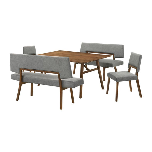Armen Living - Channell 5 Piece Walnut Wood Dining Table Set with Benches in Charcoal Fabric - SETCHWA5CHB veiw 1