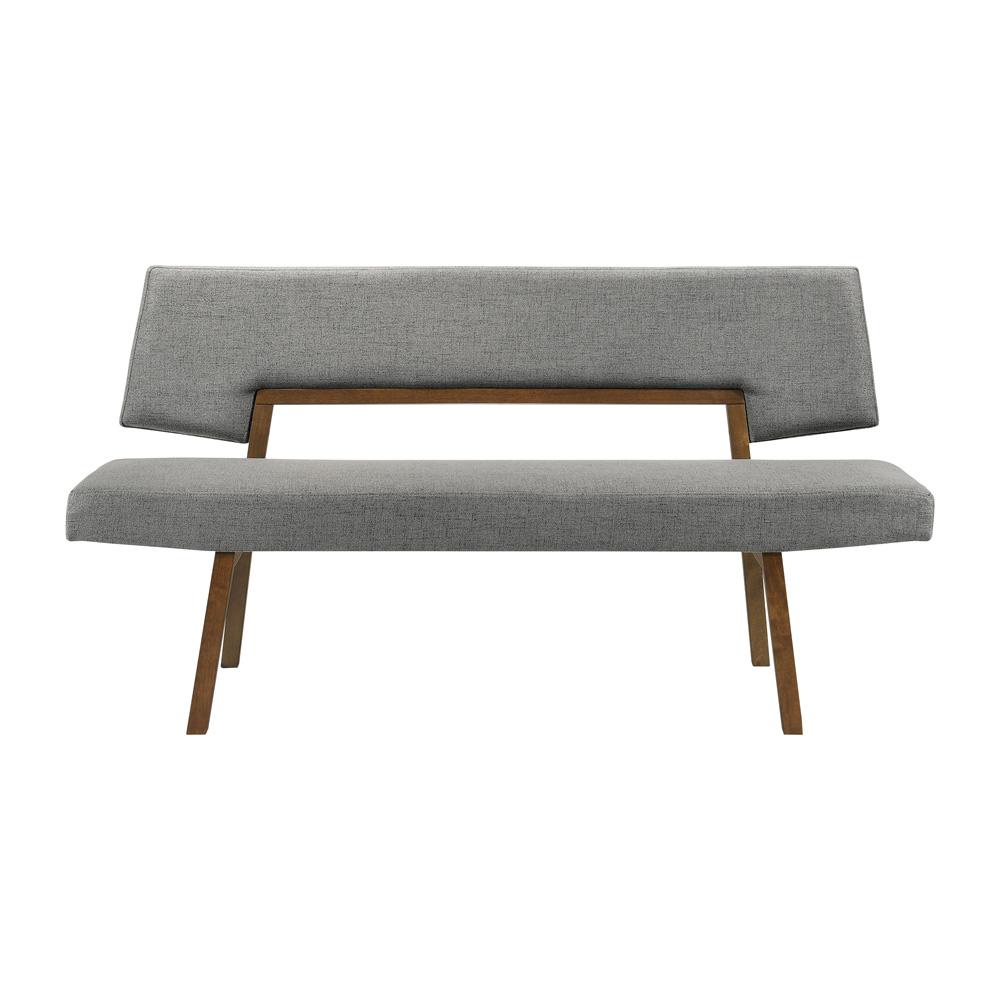 Armen Living - Channell 5 Piece Walnut Wood Dining Table Set with Benches in Charcoal Fabric - SETCHWA5CHB veiw 3