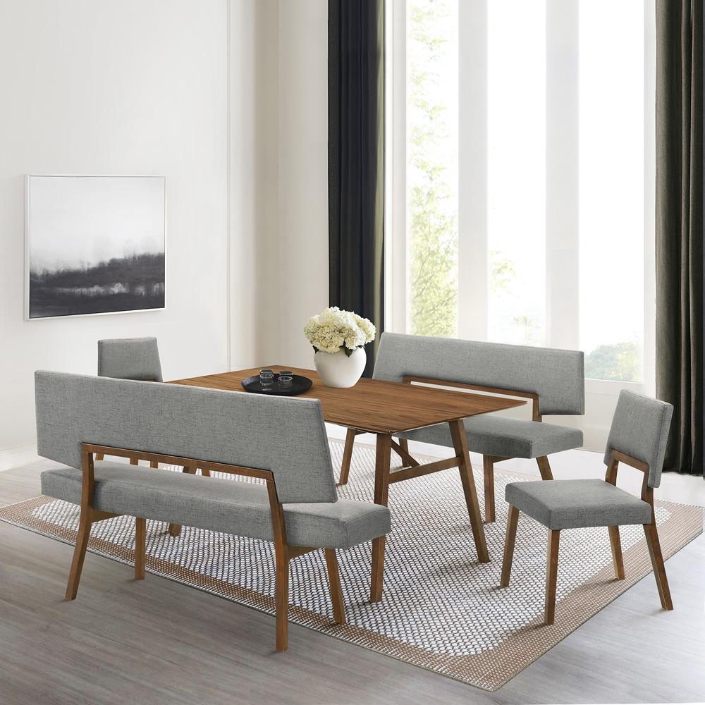 Armen Living - Channell 5 Piece Walnut Wood Dining Table Set with Benches in Charcoal Fabric - SETCHWA5CHB veiw 7